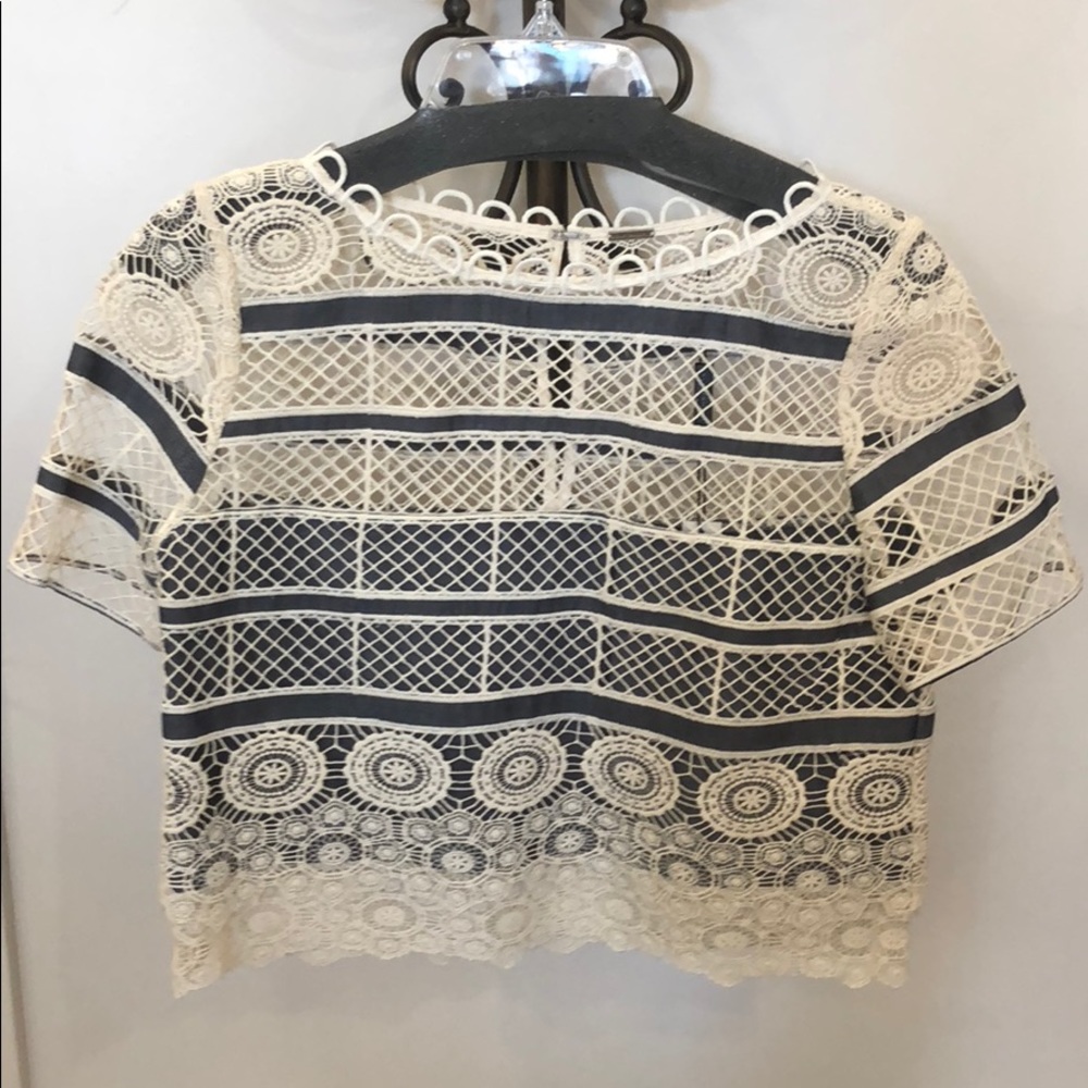 Elie Tahari Denim & Lace Crop Top
